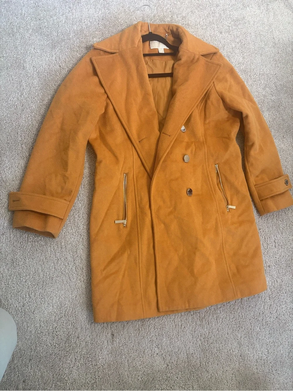 Michael Kors Double-Breasted Orange Pea Coat